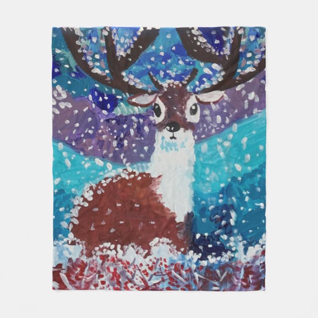 Deer Painting Fleece Blanket (Front)