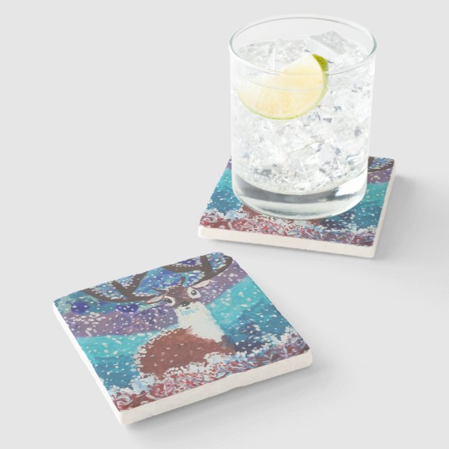 Deer Painting Stone Coaster (Side)