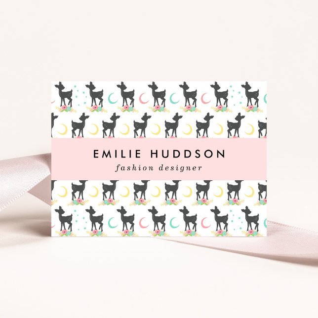 Deer Pattern, Baby Deer, Boho, Flowers, Moon Business Card (Creator Uploaded)