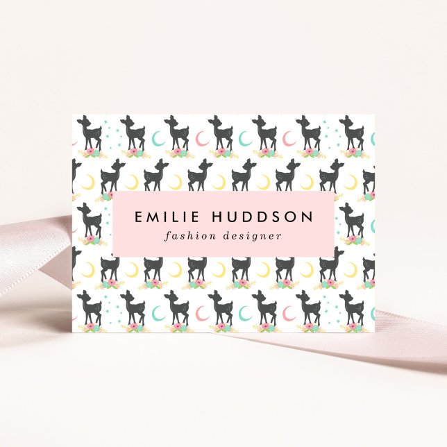 Deer Pattern, Baby Deer, Boho, Flowers, Moon Business Card (Creator Uploaded)