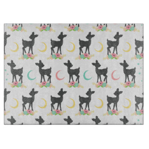 Deer Pattern, Baby Deer, Boho, Flowers, Moon Cutting Board