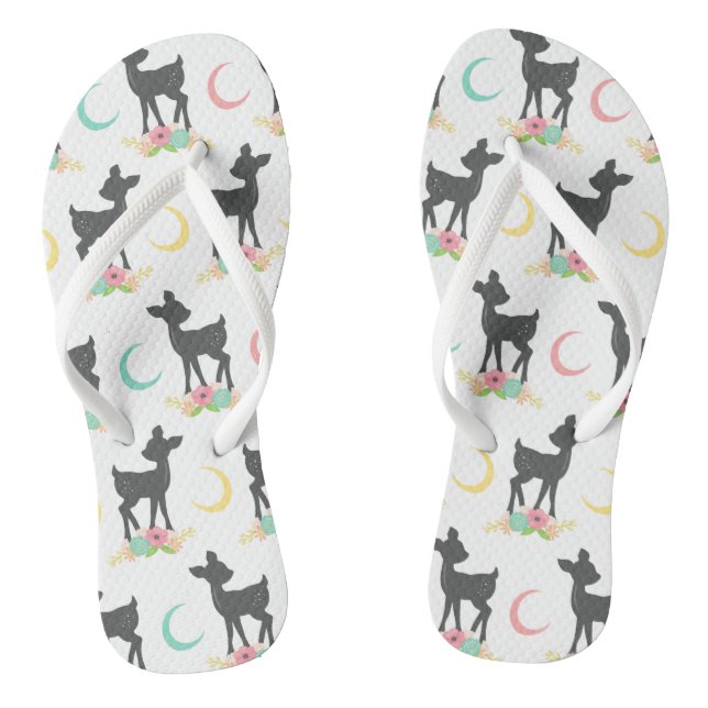 Deer Pattern, Baby Deer, Boho, Flowers, Moon Jandals (Footbed)