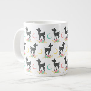 Deer Pattern, Baby Deer, Boho, Flowers, Moon Large Coffee Mug