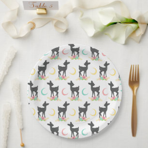 Deer Pattern, Baby Deer, Boho, Flowers, Moon Paper Plate
