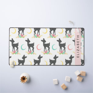 Deer Pattern, Baby Deer, Boho, Flowers, Your Name Desk Mat