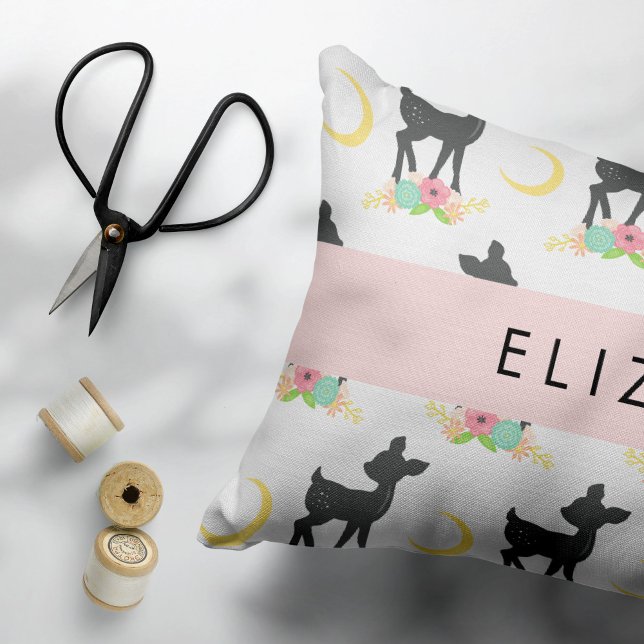 Deer Pattern, Baby Deer, Boho, Flowers, Your Name Pillowcase (Creator Uploaded)
