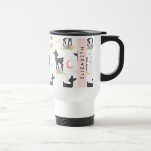 Deer Pattern, Baby Deer, Boho, Flowers, Your Name Travel Mug
