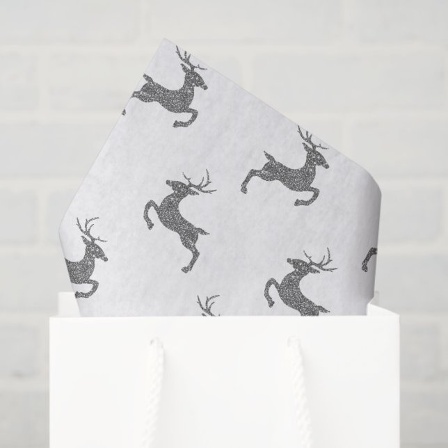 Deer Pattern In Faux Grey Glitter Texture Look Tissue Paper (Gift Bag)