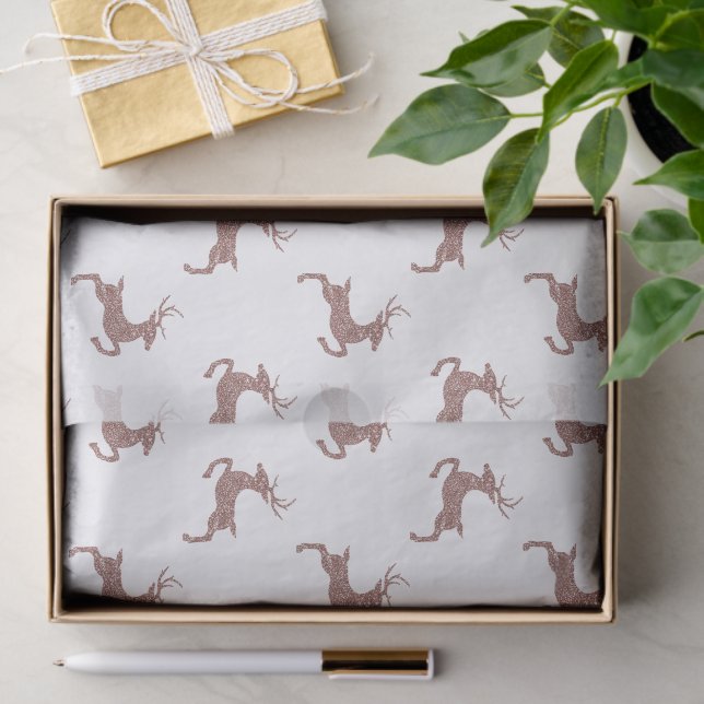 Deer Pattern In Faux Rose Gold Pink Glitter Look Tissue Paper (Gift)