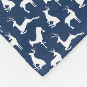 Deer Pattern in Navy Blue and White Fleece Blanket