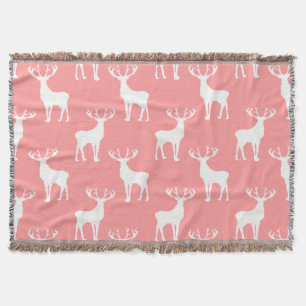 Deer Pattern in White on Pink Throw Blanket