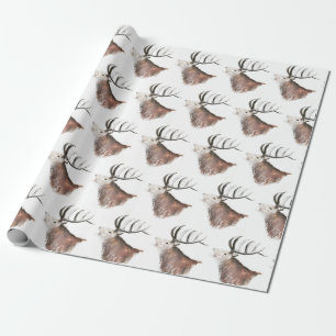 Deer Pattern Watercolor Rustic Christmas Wrapping Wrapping Paper
