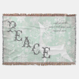 Deer Peace and Good Will Christmas Holiday Throw Blanket