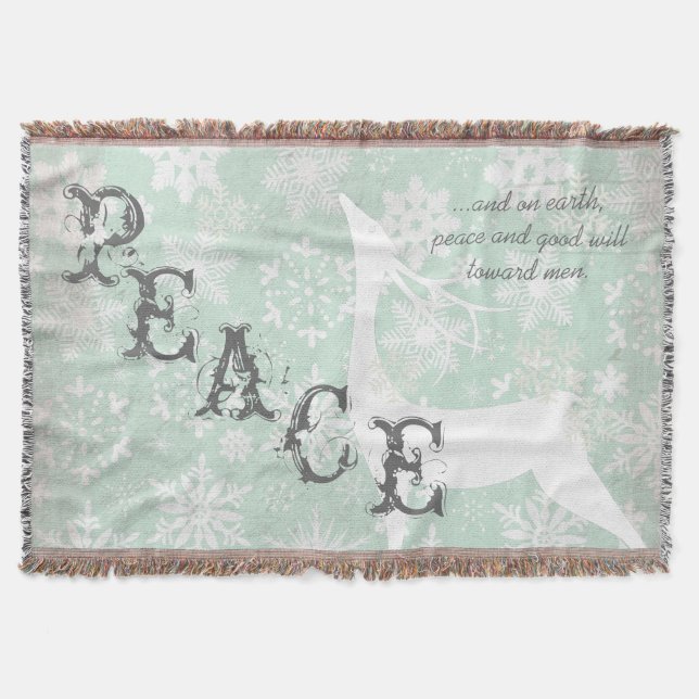 Deer Peace and Good Will Christmas Holiday Throw Blanket (Front)