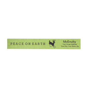 Deer Peace on Earth Green Holiday Wraparound Label