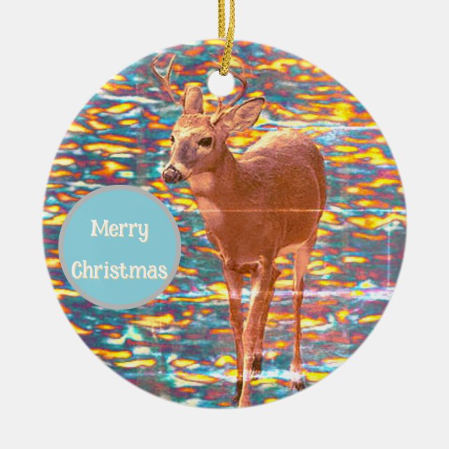 Deer Photo Christmas Ornament (Front)