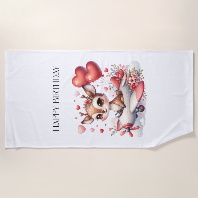 Deer Pilot Birthday Beach Towel (Front)