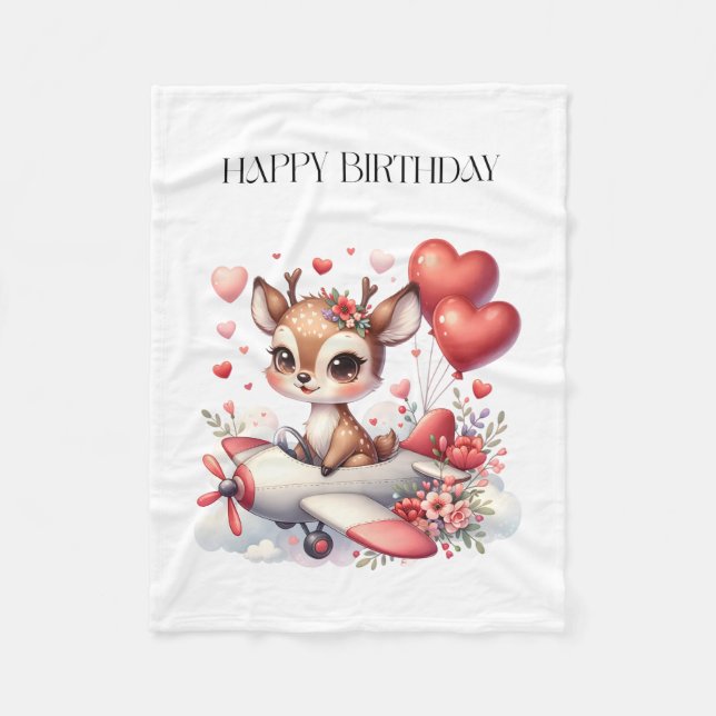 Deer Pilot Birthday Fleece Blanket (Front)