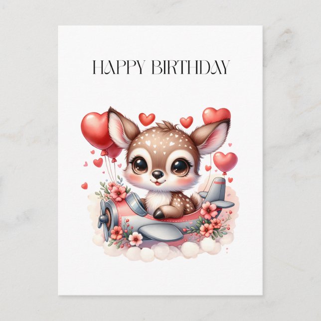 Deer Pilot Birthday Holiday Postcard (Front)