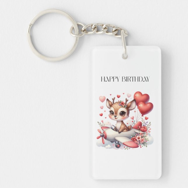 Deer Pilot Birthday Key Ring (Front)