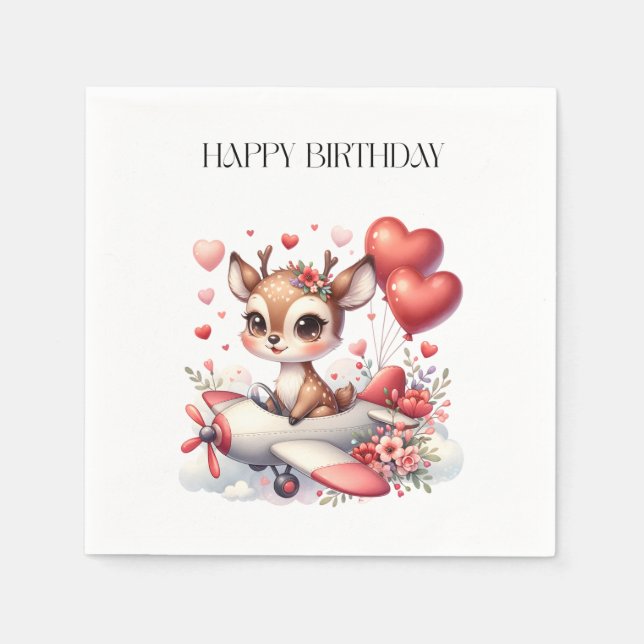 Deer Pilot Birthday Napkin (Front)
