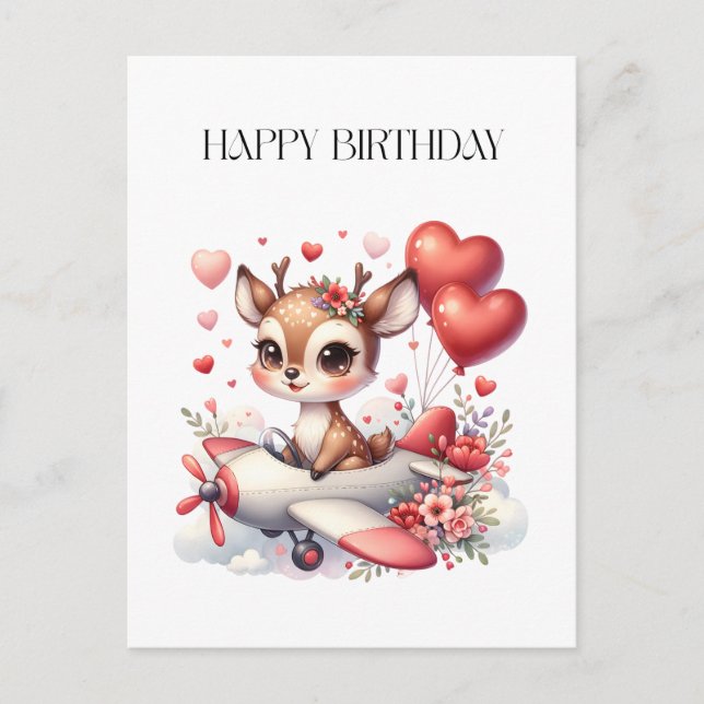 Deer Pilot Birthday Postcard (Front)