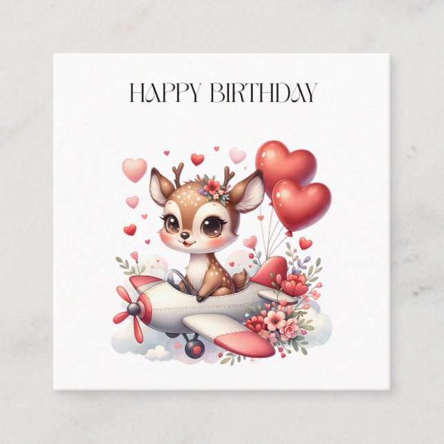 Deer Pilot Birthday Square Business Card (Front)