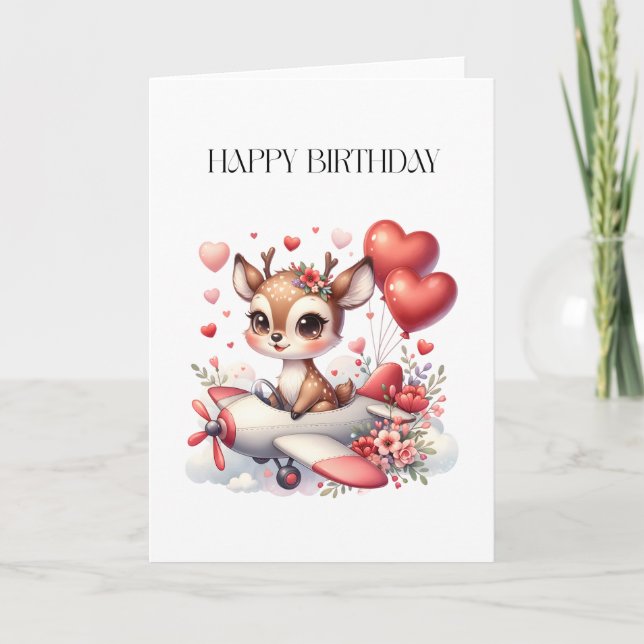 Deer Pilot Birthday Thank You Card (Front)