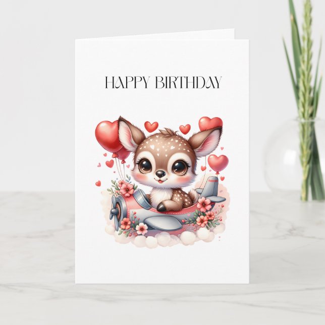 Deer Pilot Birthday Thank You Card (Front)
