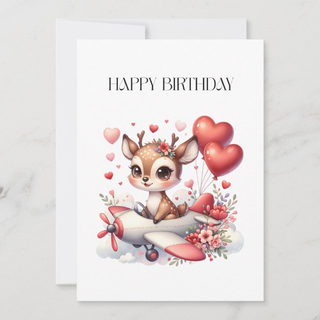 Deer Pilot Birthday Thank You Card (Front)