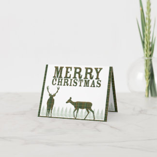 Deer & Pine Tree Plaid Christmas Card