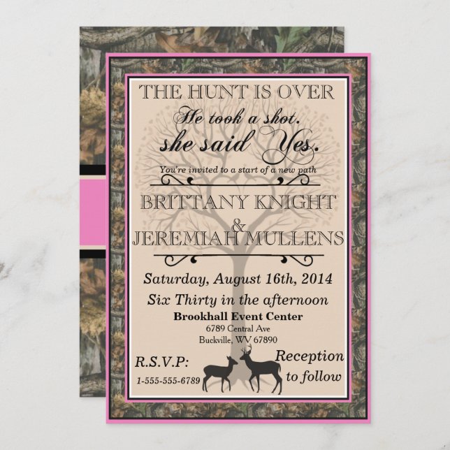 Deer Pink and Camouflage Wedding Invitation (Front/Back)