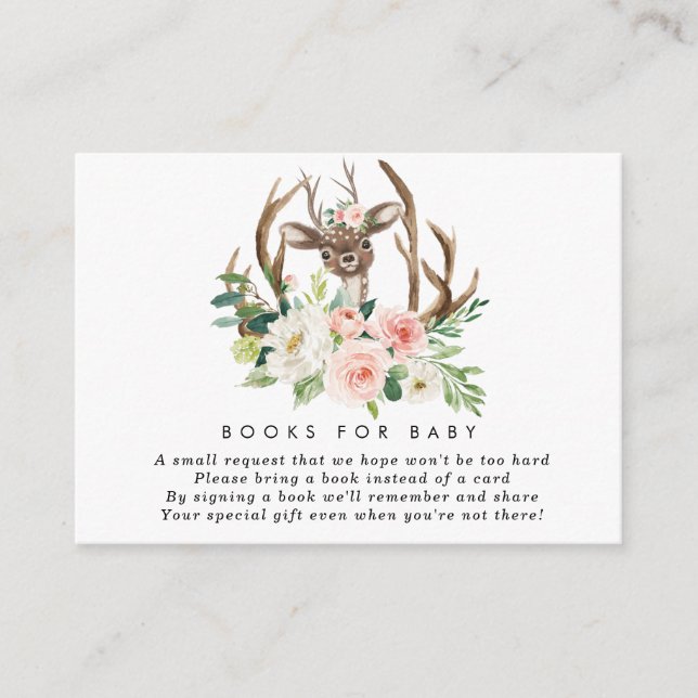 deer pink floral books for baby book request card (Front)