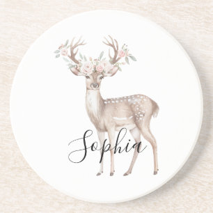 Deer Pink Flowers Coaster