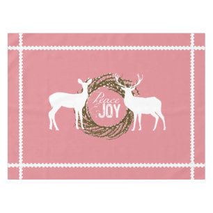 Deer Pink Peace Joy  Wreath Tablecloth