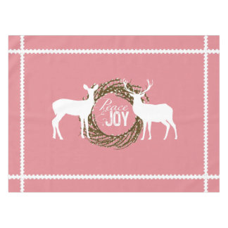 Deer Pink Peace Joy Wreath Tablecloth