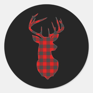 Deer Plaid Red Reindeer Buck Christmas Xmas  Classic Round Sticker
