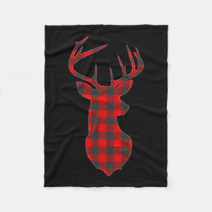 Deer Plaid Red Reindeer Buck Christmas Xmas Fleece Blanket