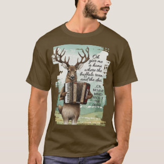 Deer playing accordion American west buffalo roam T-Shirt