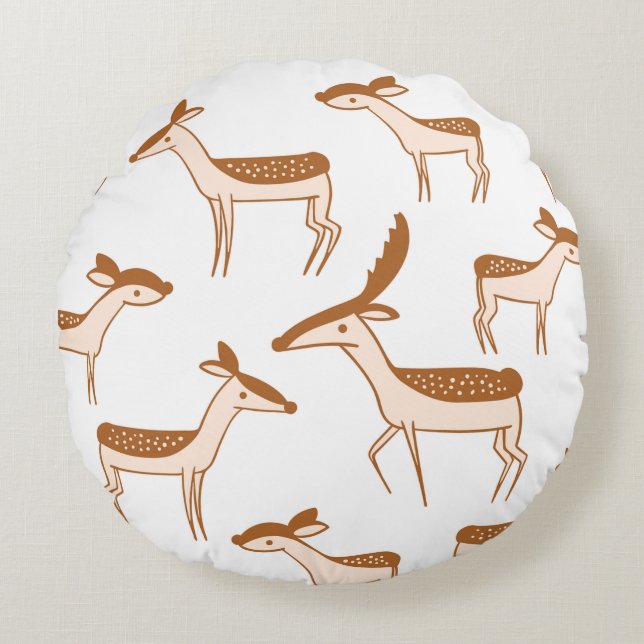 Deer Playing in the Snow Round Cushion (Front)