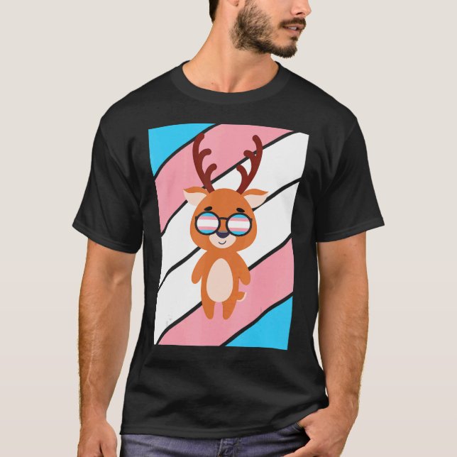 Deer Pride Transgender Flag LGBTQ Proud Ally Pride T-Shirt (Front)