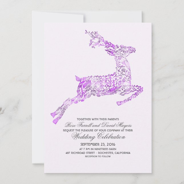 Deer Purple Woodland Wedding Invitations (Front)