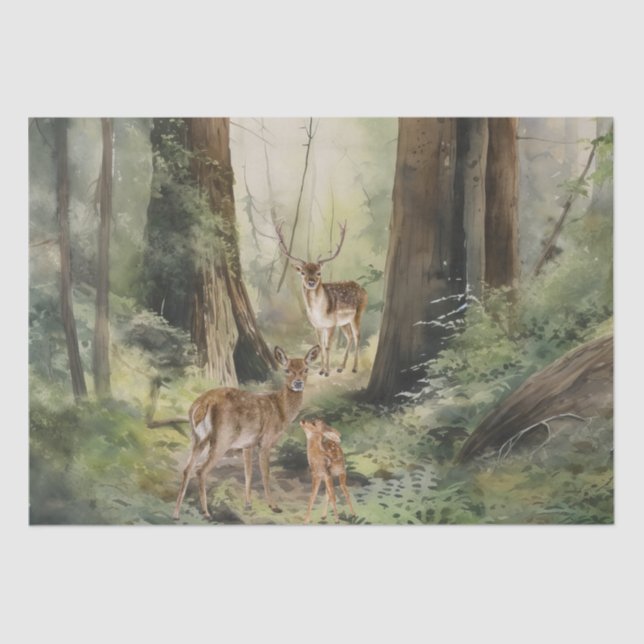 Deer Redwood Forest Watercolor Tissue Paper (Front)