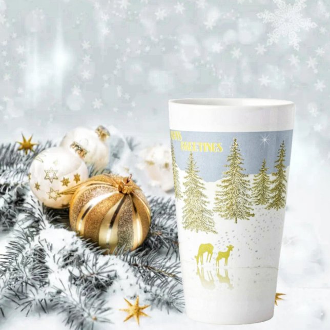 Deer Reflection Latte Mug (A peaceful Holiday scene, tastefully diisplayed, on a tall, latte mug!)