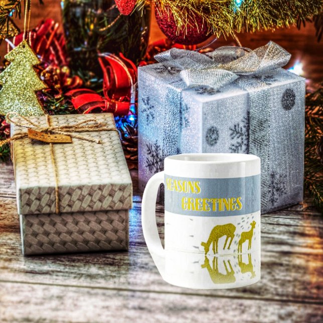 Deer Reflection-Star Large Coffee Mug (This nostalgic scene of a Doe deer with her fawn, brings to mind of a Vintage Christmas card!)