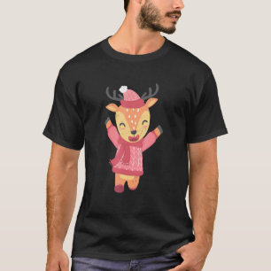 Deer Reindeer Elk Winter Snow Cute Animal Christma T-Shirt