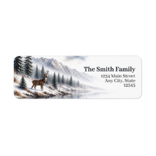 Deer Return Address Labels Winter Mountain Forest
