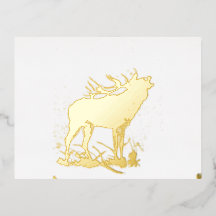 Deer roar Oro Foil Holiday Post Card