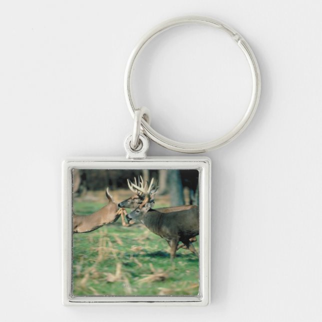 Deer running in forest key ring (Front)