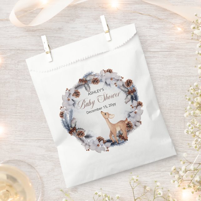 Deer Rustic Winter Floral Baby Shower Favour Bags (Clipped)